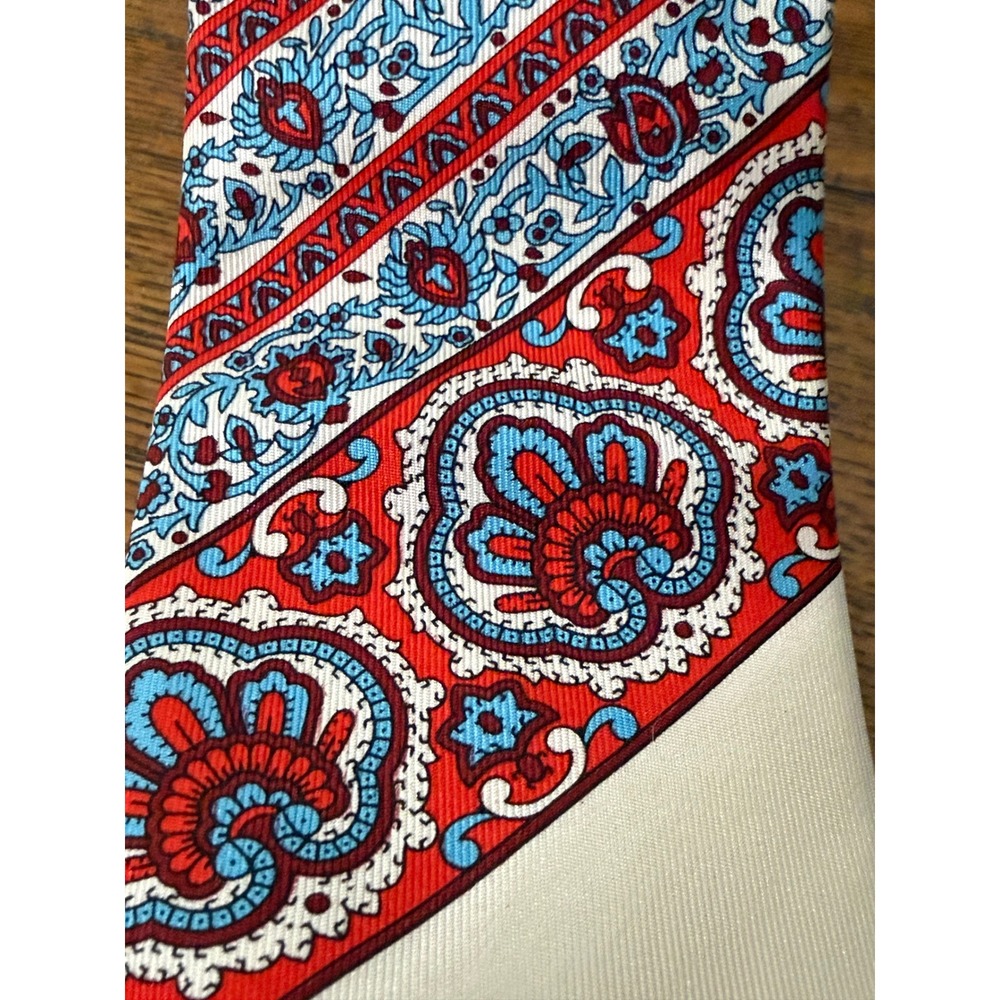 Carlo Palazzi Mens Silk Tie Red Blue Paisley Floral Made in Italy Cream Necktie